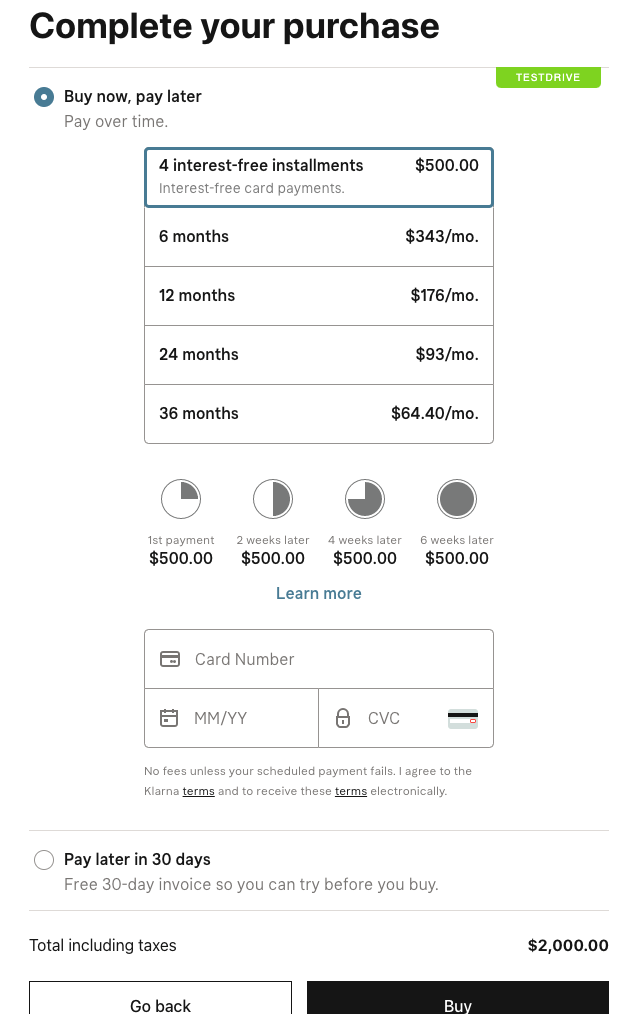 Klarna Online payments Verifone Developer Portal